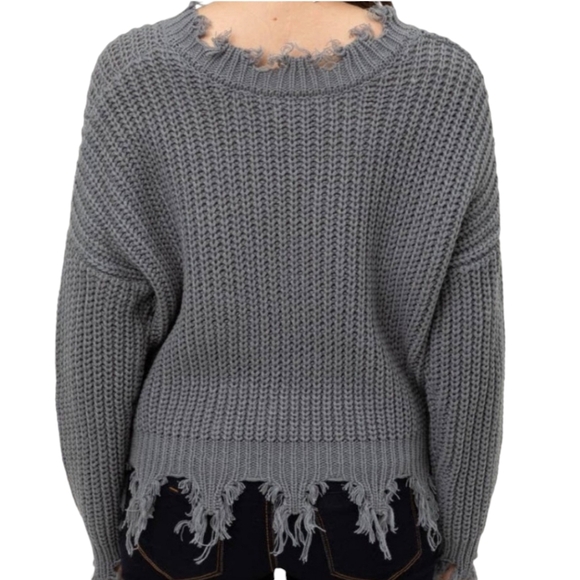 LTX Sportswear Distressed Comfy Soft Grey Oversized V-NecK Sweater - Picture 3 of 3